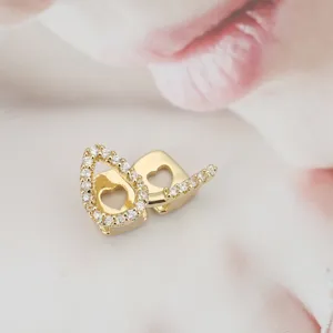 Χρυσό hip hop δόντια grillz διπλό δόντι ζιργκόν λαμπερό καρδιά κενό σχέδιο