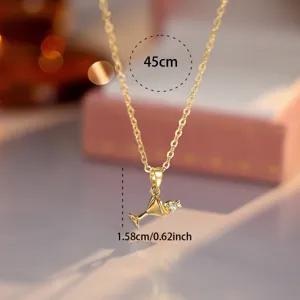 Gold-plated martini glass pendant necklace with sparkling zircon, elegant clavicle chain 45cm