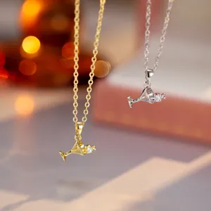 Luxury Copper Zirconia Wine Glass Pendant Necklace Exquisite Creative Goblet Lockbone Chain For Party Women Gift Fashion Jewelry