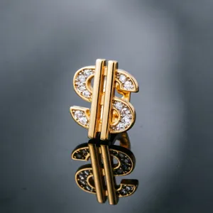Luxury Grillz Σύμβολο Δολάριο Χρυσό Ζιργκόν Δόντι Κόσμημα Λαμπερό Αξεσουάρ Πάρτι Χιπ Χοπ