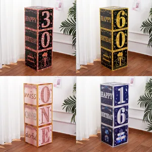 Birthday Party Decoration Paper Containers Square Age Number Print Holders For Celebration Event Supplies
