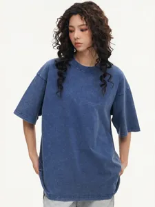 Heavyweight vintage washed loose oversized short sleeve t-shirt for daily casual wear style.