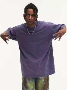 Men vintage acid washed oversized t-shirt heavy weight cotton purple loose short sleeve top