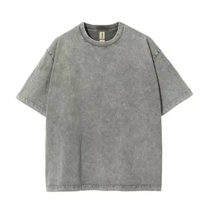 Men heavy vintage washed short sleeve t-shirt oversized casual round neck streetwear summer top