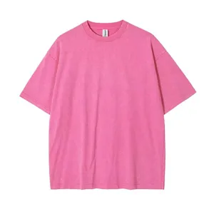 Men's heavyweight washed vintage short sleeve T-shirt, loose oversized casual crewneck top.