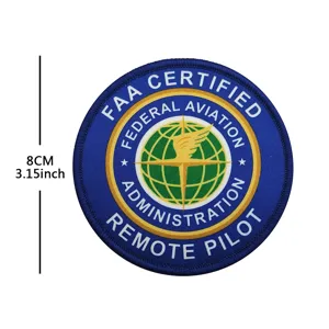 FAA certified remote pilot embroidered patch 8cm round drone tactical pilot badge