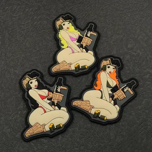 Taktisches PVC Moral-Patch-Set mit süßen Pin-up-Militär-Bikinimädchen für Rucksäcke.