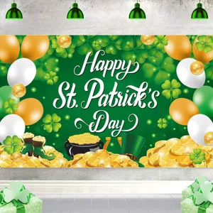 St. Patrick's Day Backdrop Banner Shamrock Leprechaun Party Decoration Hanging Tapestry Irish Festival Photo Booth Prop