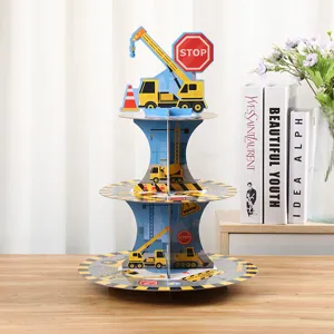 Soporte de papel para cupcakes con tema de vehículo de construcción para fiesta infantil.