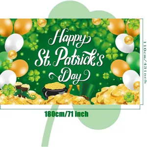 St. Patrick's Day backdrop green clover banner party photo background decoration 180x110cm