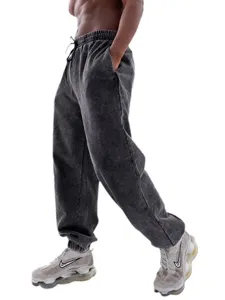 Men vintage dark grey acid wash sweatpants loose casual drawstring joggers streetwear pants