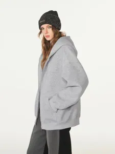 Heavyweight oversized gray full-zip hoodie for men, casual streetwear fashion style top.