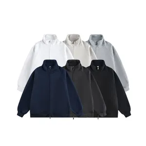 Men's solid color stand collar zip up sweatshirt heavyweight casual jacket multiple colors.