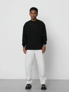 Heren zwaar effen kleur lang mouw t-shirt casual losse oversized opstaande kraag