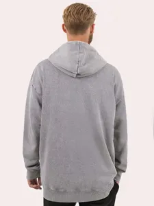 Felpa con cappuccio grigia slavata vintage pesante da uomo, pullover oversize casual.