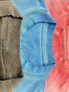 Heavyweight vintage washed t-shirt detail showing ribbed collar and premium fabric texture.