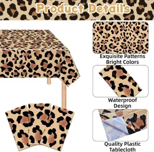 Leopard print waterproof plastic tablecloth detail showcasing pattern texture and material quality.
