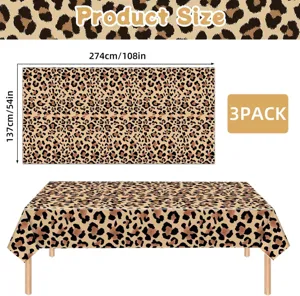 Disposable leopard print tablecloth, waterproof plastic party table cover, 108x54 inches, 3 pack.