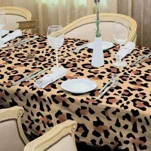 Leopard print waterproof disposable tablecloth detail view, perfect for party decoration.