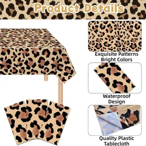 Disposable leopard print plastic tablecloth for party decoration, waterproof and durable.