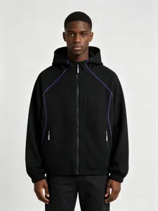 Men's Casual Hooded Waffle Zip Jacket Winter Long Sleeve Full Zip Outerwear Solid Color Loose Fit Fashion Coat