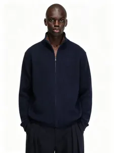 Hommes Décontracté Tricot Gaufré Col Montant Fermeture éclair Cardigan Automne Couleur Unie Manches Longues Coupe Ample Haut