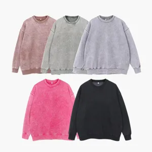 Vintage Waschung Rundhals Sweatshirt Herren lässig lose Langarm Pullover Top Detailansicht