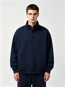 Felpa uomo collo alto streetwear casual blu scuro elegante capo di abbigliamento