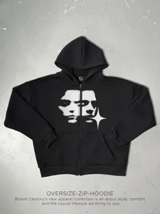 Hommes Femmes Rétro Streetwear Sweat à Capuche Unisex Oversize Fermeture Éclair Sweat-shirt Imprimé Portrait Casual Manches Longues Veste