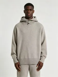 Pull-over Pullover Casual Automne Hiver avec Capuche et Col Roulé pour Hommes Manches Longues Couleur Unie Vêtement en Tricot Chaud