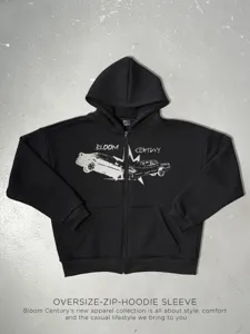 Sweat à Capuche Zippé Imprimé Voiture Vintage pour Hommes Oversize Décontracté Manches Longues Sweat Streetwear Unisexe Veste en Coton