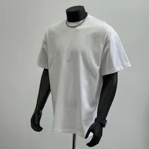 Heavyweight plain white drop shoulder t-shirt men casual oversized crewneck summer tee top