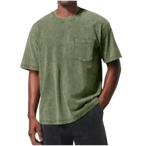 Pocket washed vintage short sleeve t-shirt detail showing fabric and chest pocket design