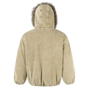 Men's Winter Thickened Corduroy Hooded Cotton Coat Casual Loose Zip Up Warm Puffer Jacket Couple Outerwear