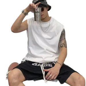Herren schwere Baumwolle ärmellose Weste Sommer lässig einfarbig Streetwear Fitness Top
