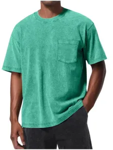 Men's Vintage Washed Distressed Short Sleeve T-Shirt Casual Pocket Loose Tee Top