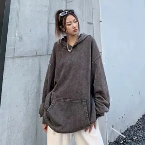 Oversized washed grey hoodie for men and women, vintage drop shoulder streetwear top