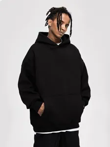 Herren Schwerer Kapuzenpullover Amerikanische Streetwear Überschnittene Schulter Lässiger Pullover Langarm Einfarbig Winter Hoodie