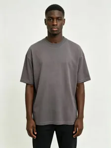 Men vintage washed heavy oversized short sleeve t-shirt casual streetwear solid dark gray tee