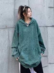 Vintage washed oversized hoodie for men and women, casual streetwear drop shoulder pullover top