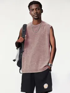 Ανδρικό Βαμβακερό Βαρύ Πλυμένο Tank Top Φαρδύ Casual American Streetwear Αμάνικο Πουκάμισο Αθλητικό Fitness Γιλέκο