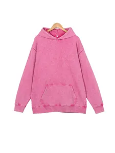 Women's Men's Acid Wash Pink Hoodie Loose Fit Drop Shoulder Casual Streetwear Sweatshirt Top