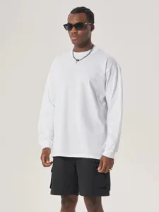 Camiseta de manga larga blanca lisa para hombre, parte superior básica y holgada.