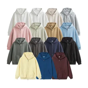 Classic solid color zip-up hoodie, heavyweight fleece casual outerwear with hood and pockets for daily wear.