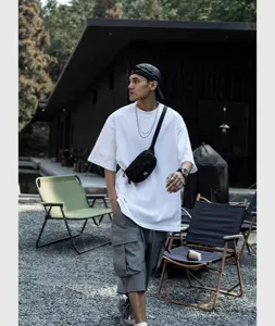 Heavyweight solid color cotton loose fit short sleeve t-shirt for men outdoor casual.