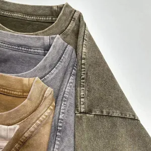 Close-up detail of vintage washed short sleeve t-shirt showing collar and soft fabric.