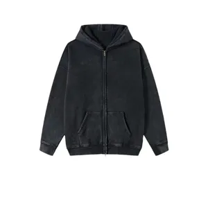 Vintage Washed Zip Up Hoodie Men Loose Casual Retro Fleece Hooded Sweatshirt Detail