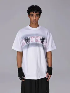Maglietta in Cotone Pesante Casual da Uomo Vestibilità Larga Manica Corta Girocollo Grafica Vintage Streetwear