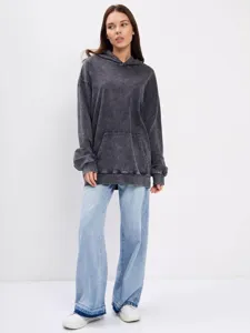 Vintage washed hoodie detail view, casual heavyweight oversized design for daily wear.