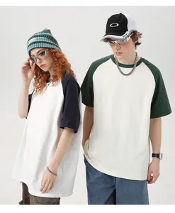 Oversized colorblock raglan short sleeve t-shirt casual streetwear style unisex top.